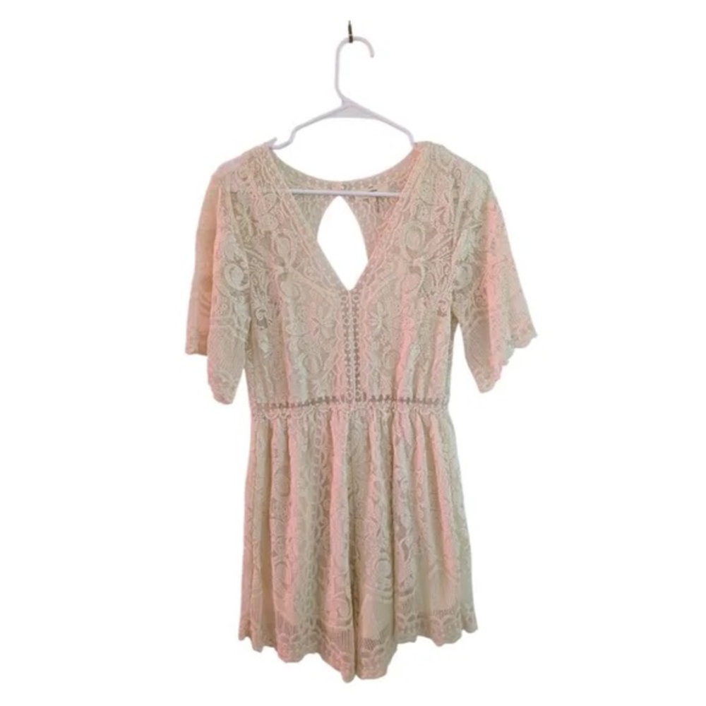 Entro Blush Lace Backless Romper with Cutouts